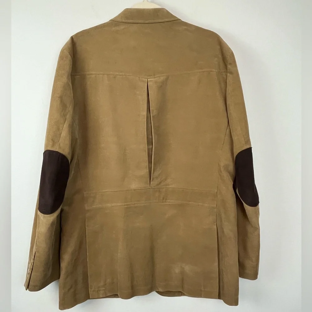 Tasso Elba Corduroy Safari Hunting Style Medium Jacket Cotton Khaki Elbow Patch